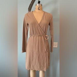 NWOT Madewell Ribbed Knit Wrap Mini Dress - Size Medium - Tan
